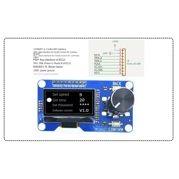 نمایشگر 1.3 اینچ OLED با انکودر چرخشی EC11 رابط I2C