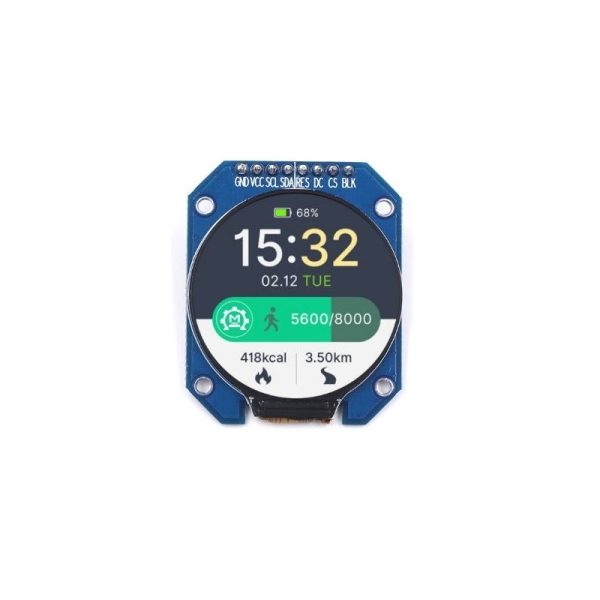 نمایشگر TFT فول کالر 1.28 اینچ گرد SPI با درایور GC9A01