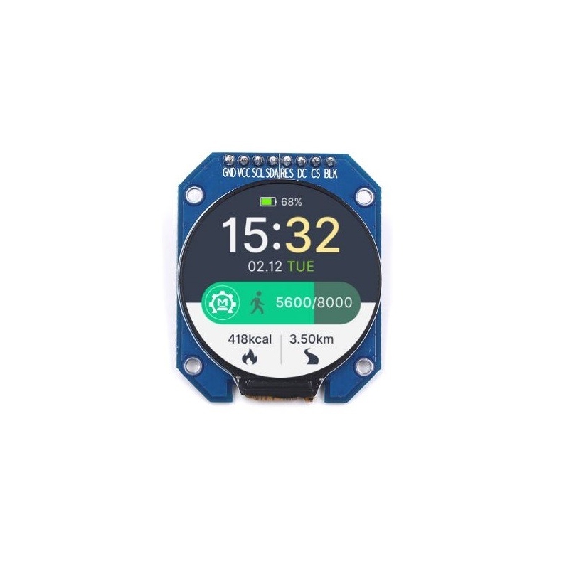 نمایشگر TFT فول کالر 1.28 اینچ گرد SPI با درایور GC9A01